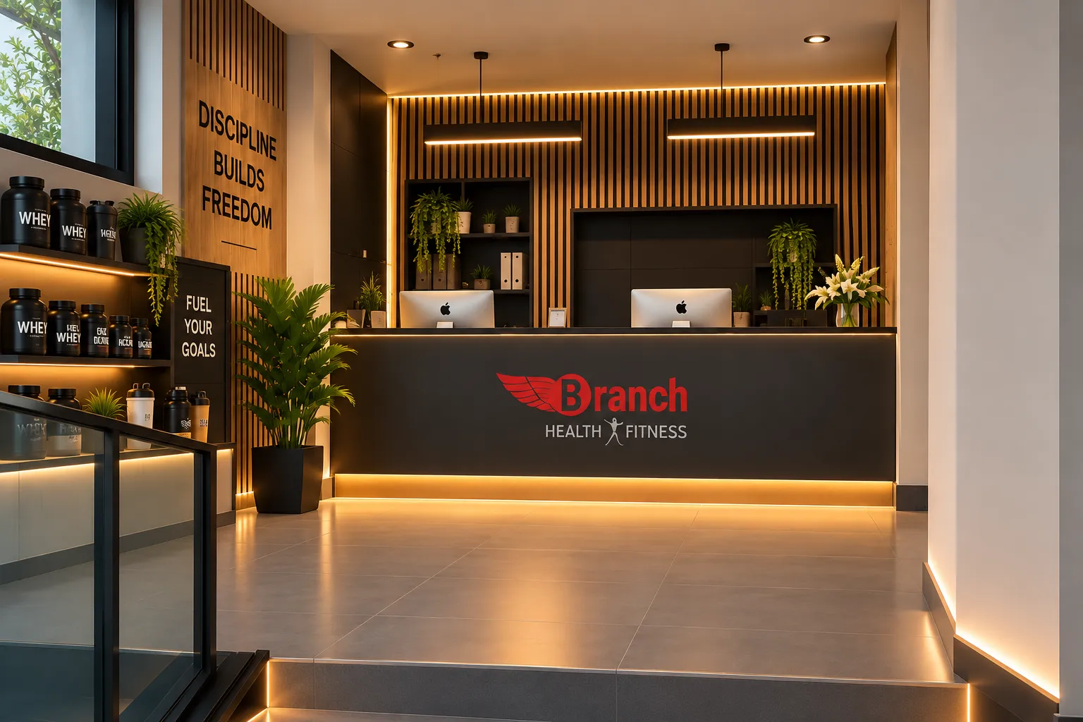 Warmly lit Branch reception